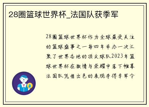 28圈篮球世界杯_法国队获季军