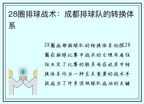 28圈排球战术：成都排球队的转换体系