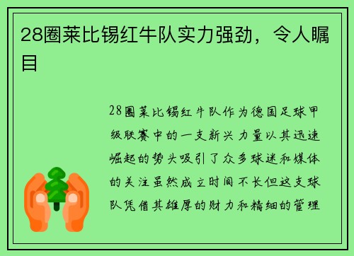 28圈莱比锡红牛队实力强劲，令人瞩目