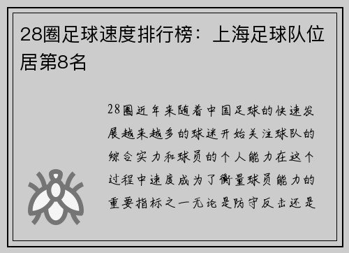 28圈足球速度排行榜：上海足球队位居第8名